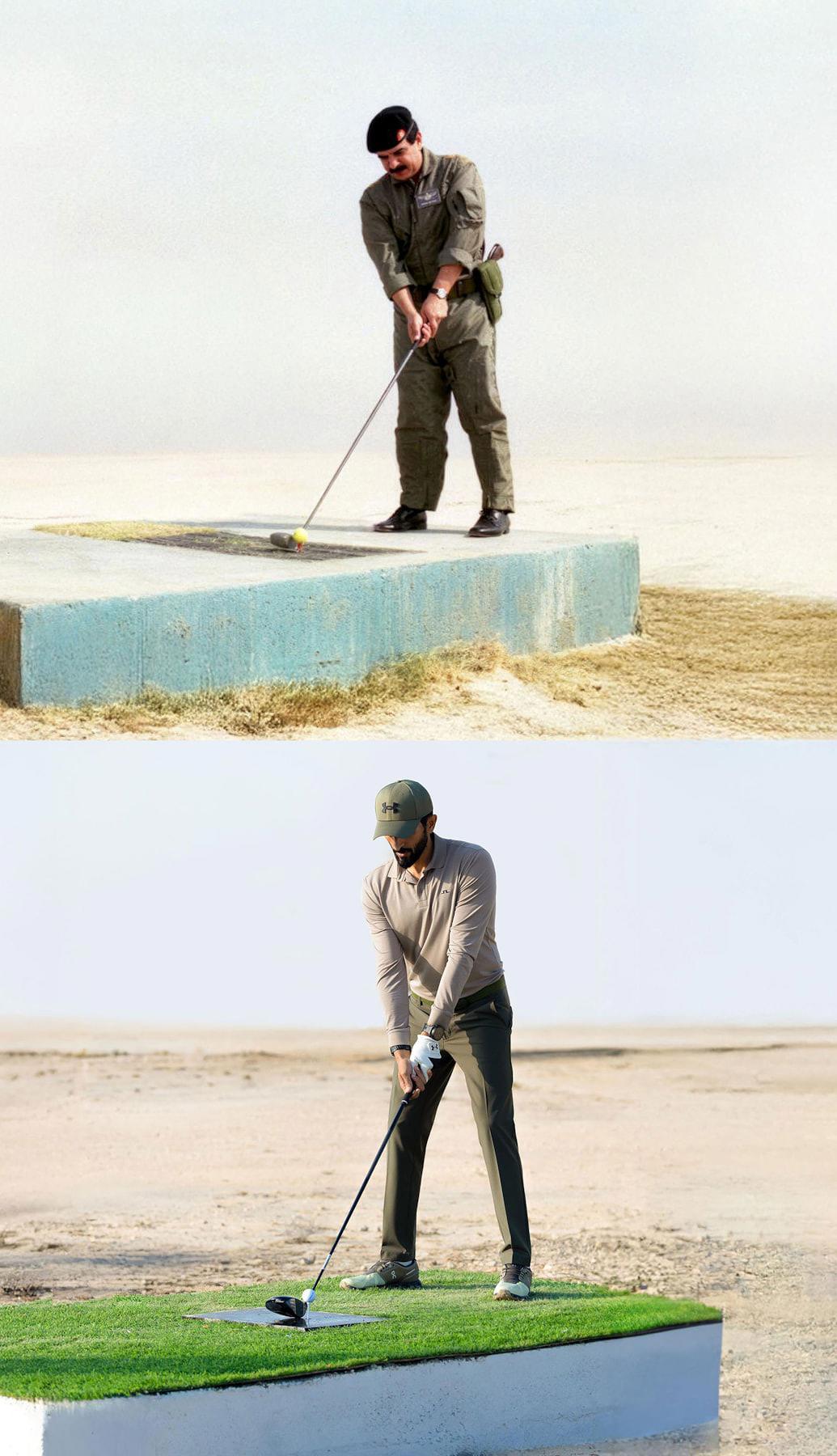 سمو الشيخ ناصر بن حمد ينشر صورة توثّق ممارسته ووالده جلالة الملك المعظم لهواية الغولف في المكان نفسه بعد 32 عامًا 